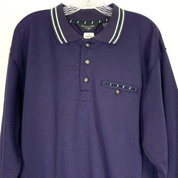 Vintage 90s Christian Dior Monsieur Quarter Button Navy Sporty Sweatshirt Sz L - Picture 5 of 16